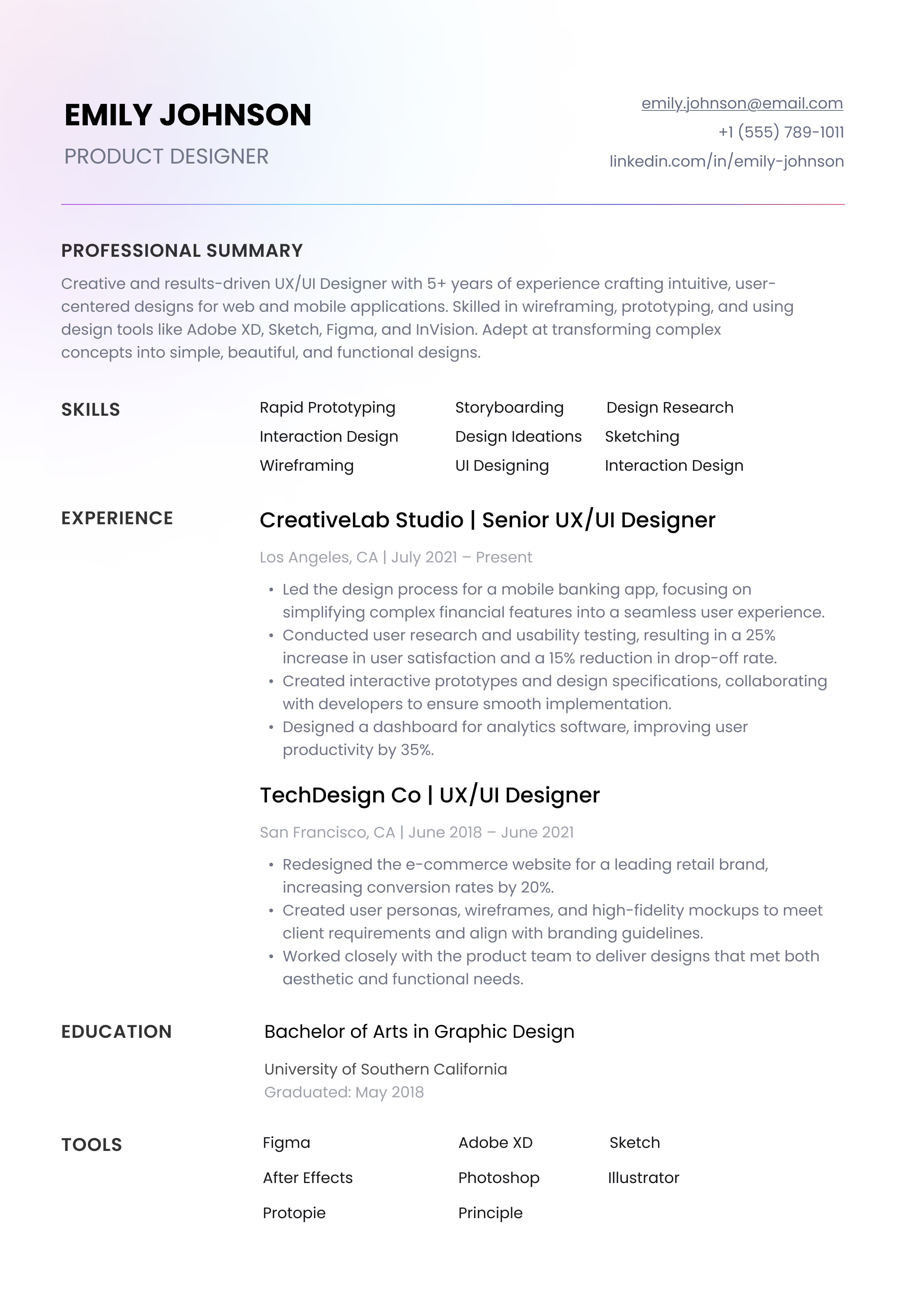 Example resume tailored to a job description by JobMason