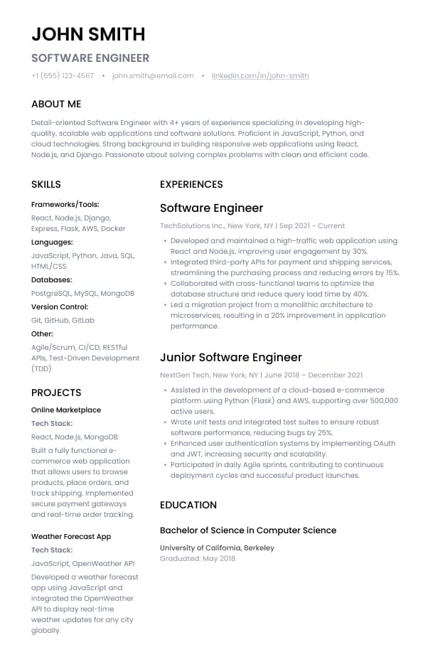 Sample tailored resume generated by JobMason