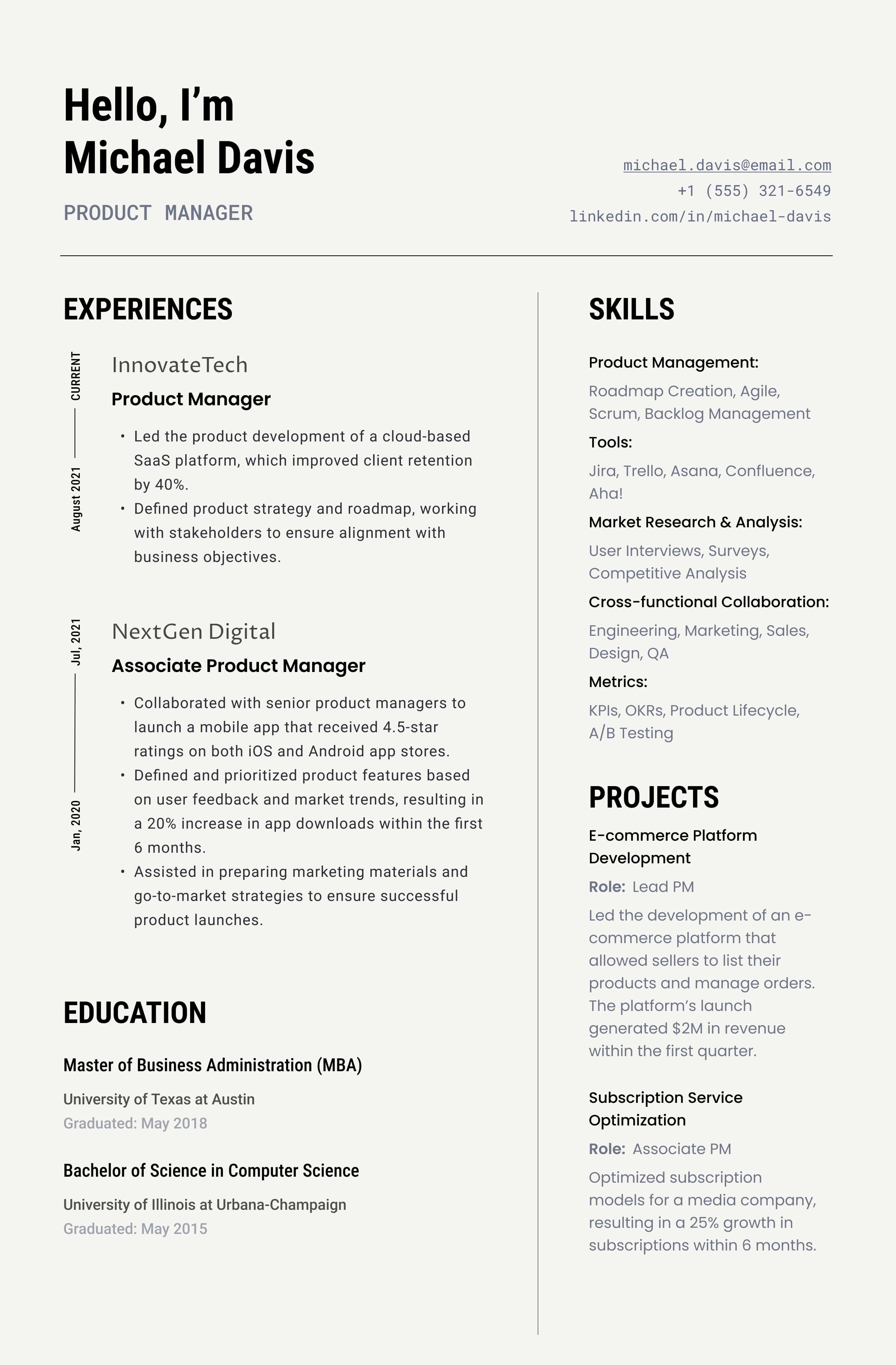 Another sample tailored resume created with JobMason